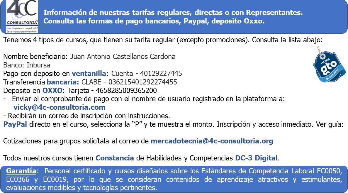 Tarifas y formas de pago